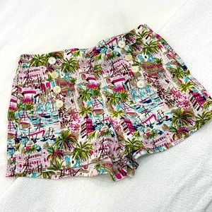J.Crew ~ High Waisted Linen Palm Beach Print Shorts